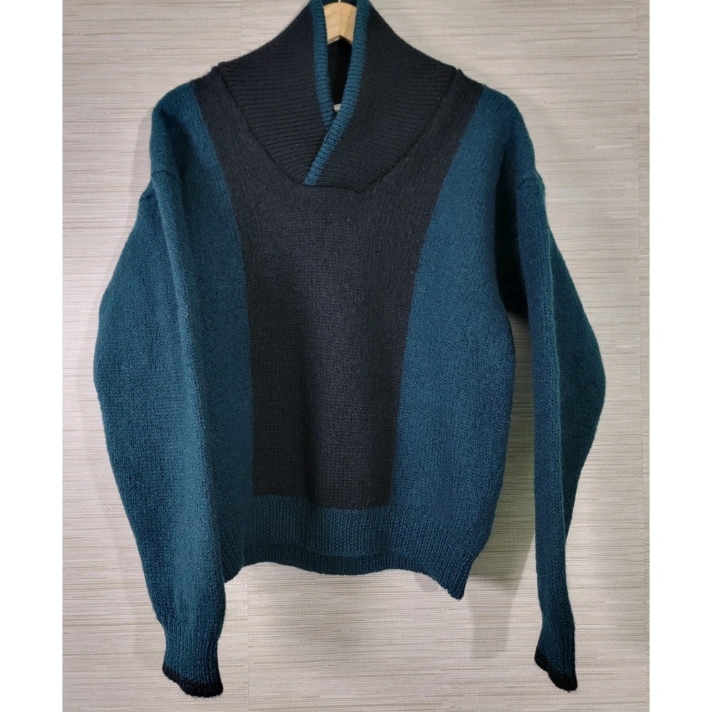 VTG Britches Great Outdoors Women's Wool Sweater Large Shawl Collar Colorblock‎